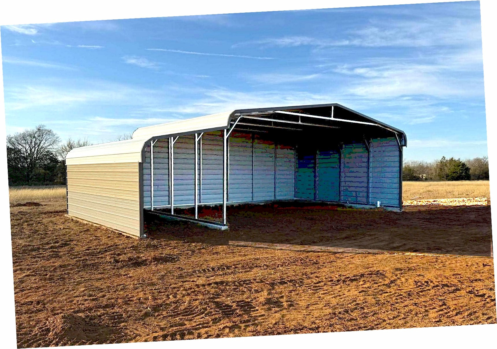 Triple Wide Carport 38x20x12x9x12 Classic Horizontal